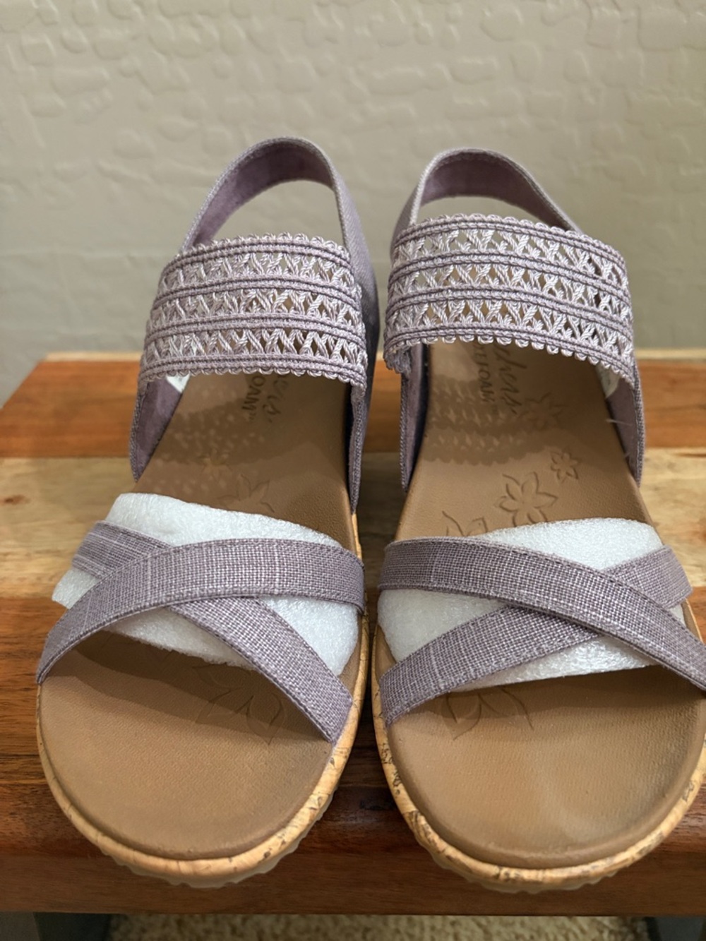 Skechers Mauve Fabric Wedge Sandals with Cork Platform - Picture 2 of 6